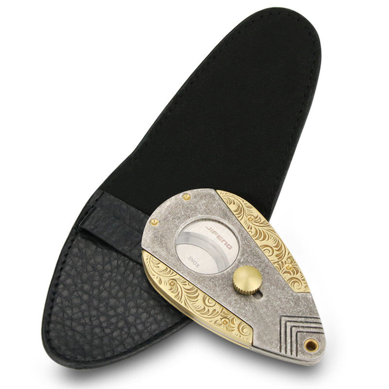 Stainless Steel Blade Solid Brass Engraved Double-edged Cigar Cutter
