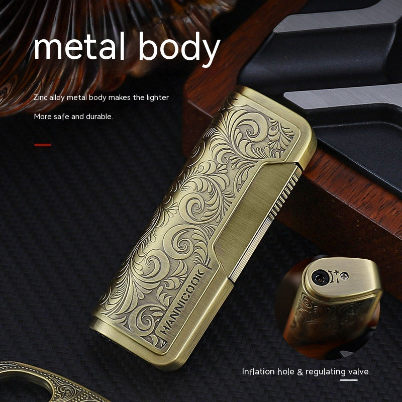 Embossed Portable Metal Zinc Alloy Cigar Cutter Torch Lighter