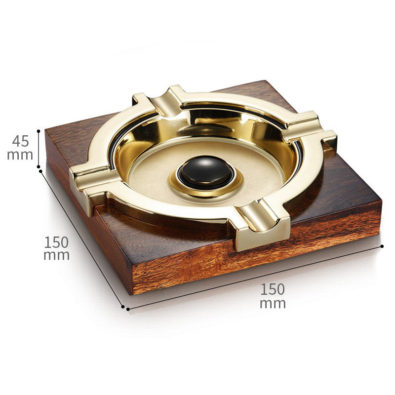 Stainless Steel Cigar Ashtray With Cedar Wood Gilded Flutes