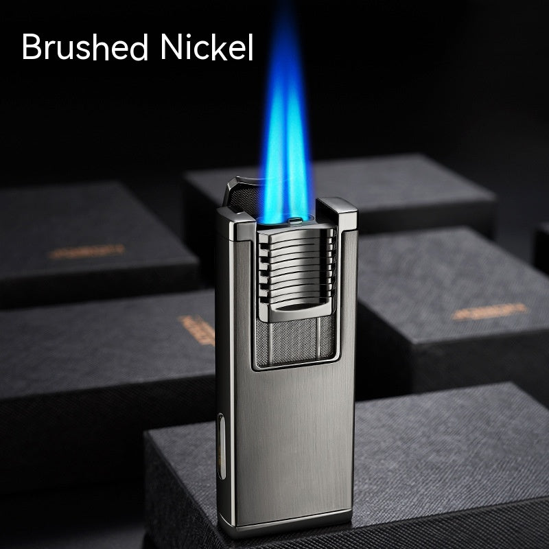 Double Fire Straight Blue Flame With Hidden Cigar Cutter Lighter