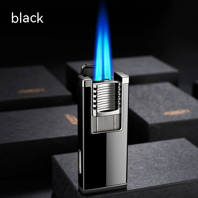 Double Fire Straight Blue Flame With Hidden Cigar Cutter Lighter