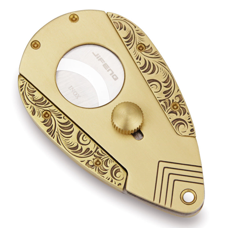 Stainless Steel Blade Solid Brass Engraved Double-edged Cigar Cutter